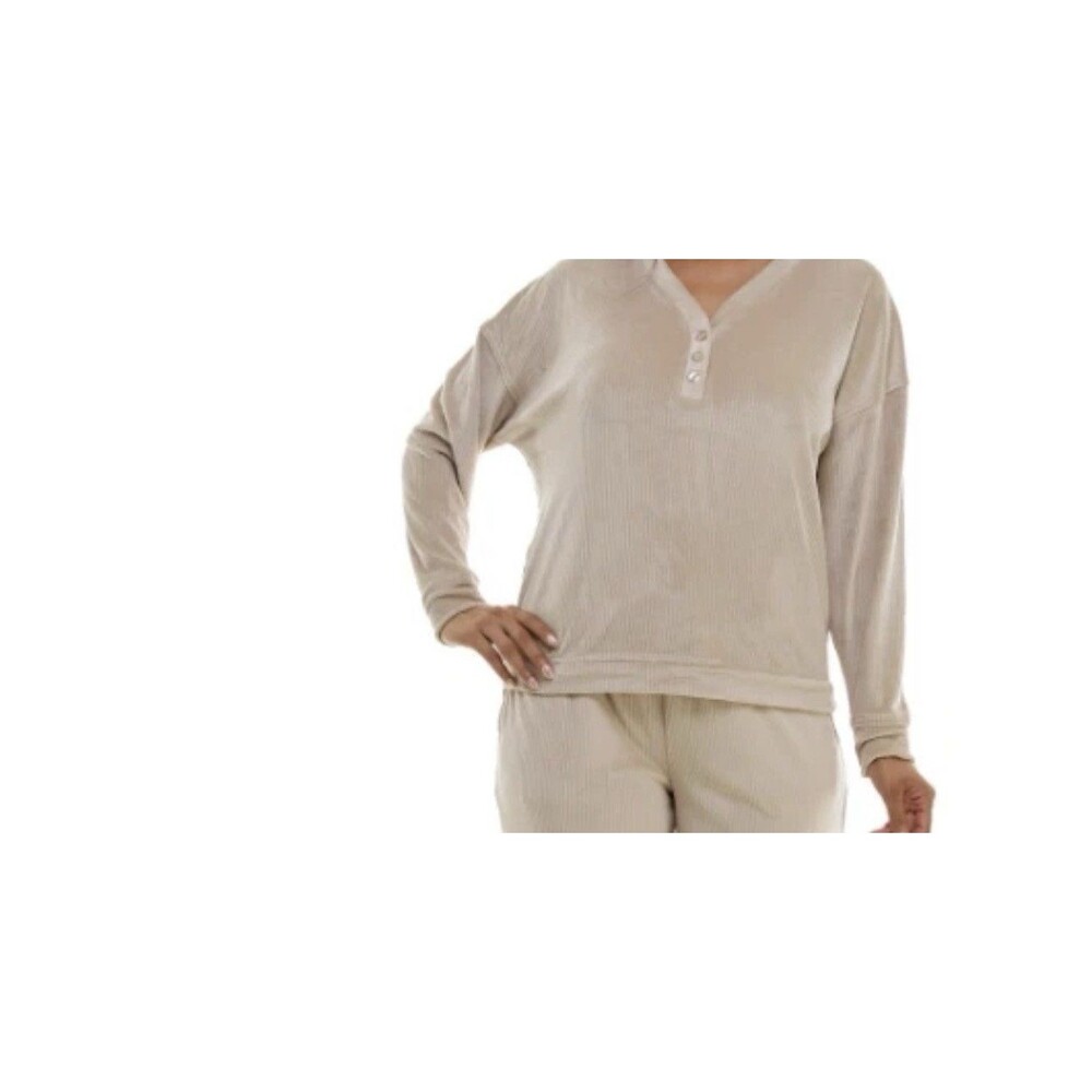 Roudelain Women's Long-Sleeve Ribbed Velour Pajama Top  Size M NWT